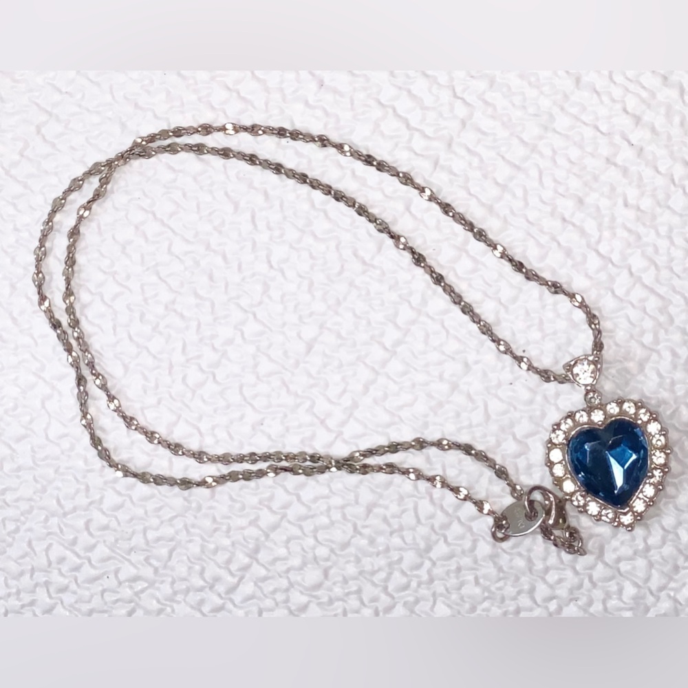 Sapphire Heart Pendant Necklace with Silver Chain